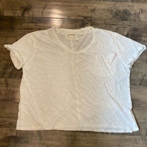 We the Free Linen Blend Boxy White Pocket Burnout tee Med
